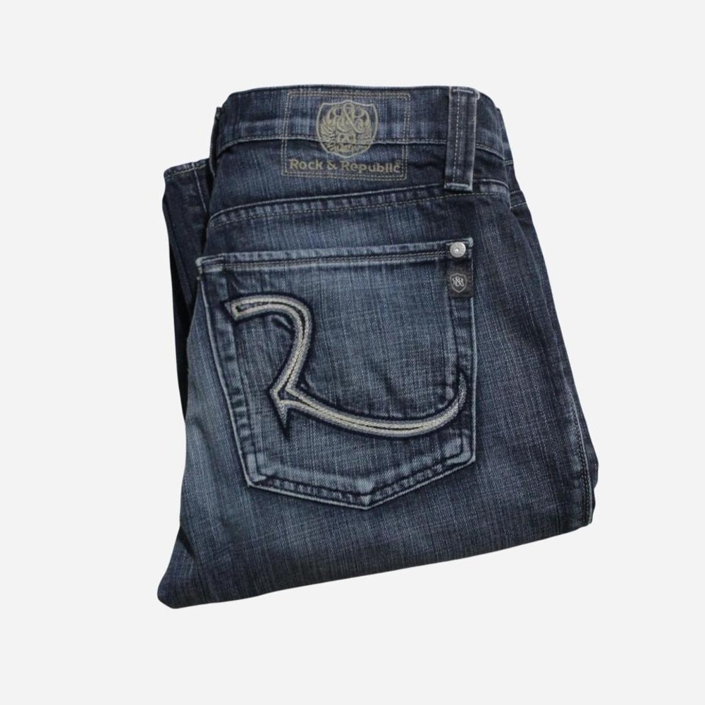 Mens Y2K Rock & Republic Grunge Bootcut Dark Wash Fade Jeans